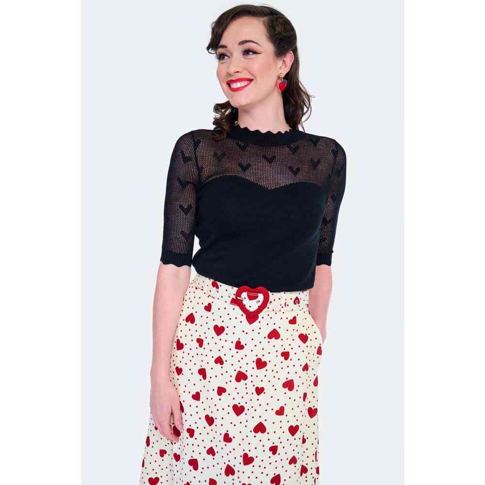 Voodoo Vixen - Heart Polka Dot Rok - Creme
